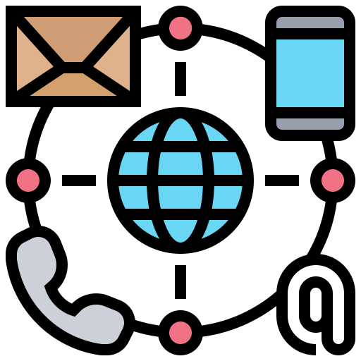 Ways to contact us include; phone, email, and in-person. Contact icons created by Eucalyp - Flaticon.com