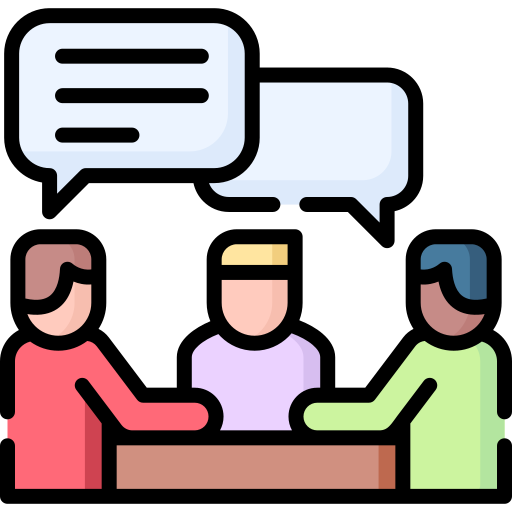 People have a conversation around a table. Meeting icons created by Freepik - Flaticon.com