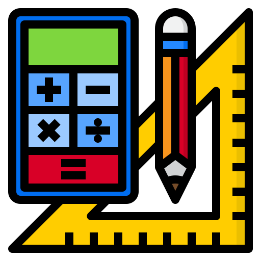 Math tools. A calculator, pencil and triangle. Math icon by Flat Graphics