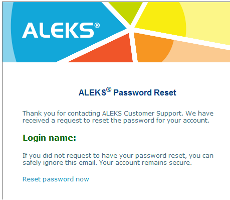 image of Aleks password reset page