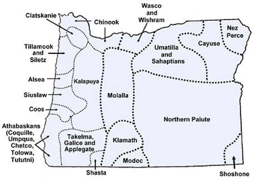 map of Oregon that shows where different languages of Oregon were spoken