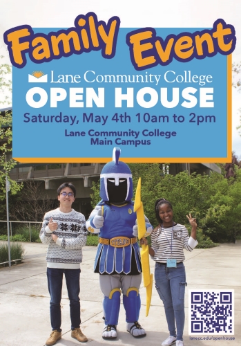 Open House flyer with students and Ty mascot