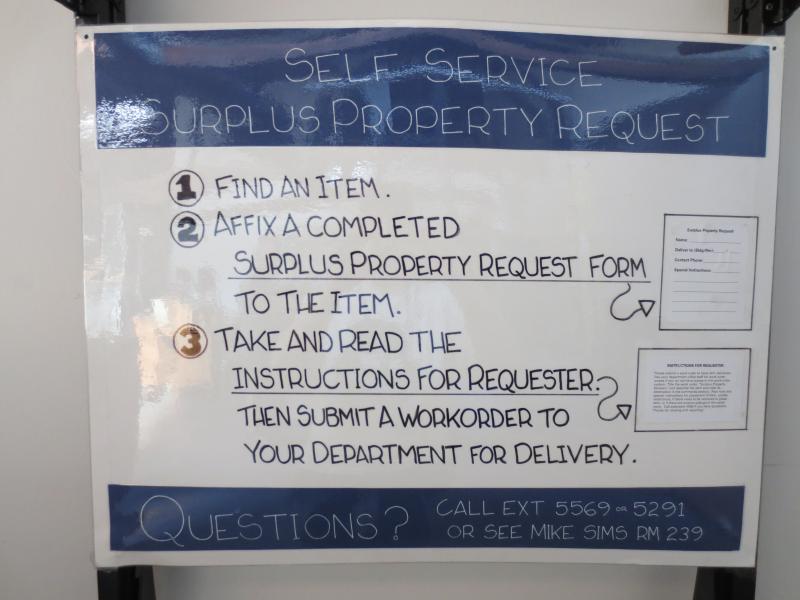 Photo of Self Service Surplus Property Request sign