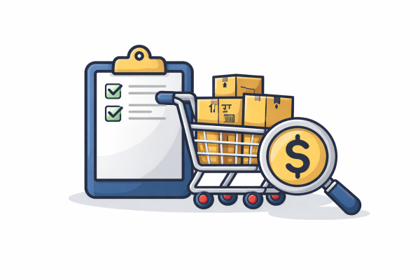 A clipboard and shopping cart