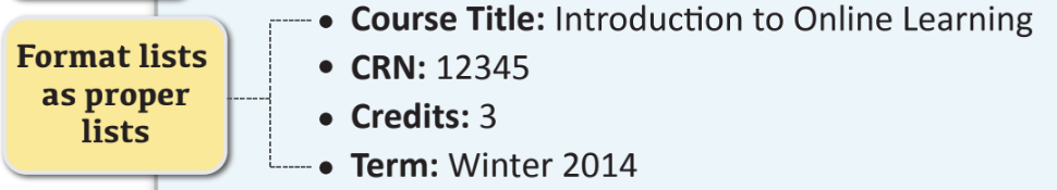 Format lists as proper lists
