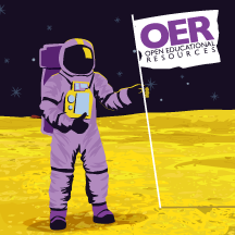 An astronaut holding an OER flag