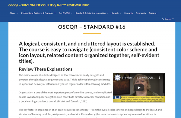 OSCQR Standard 16: A logical, consistent, and uncluttered layout is established