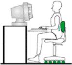 Figure using a chair with lumbar support on a chair with wheels