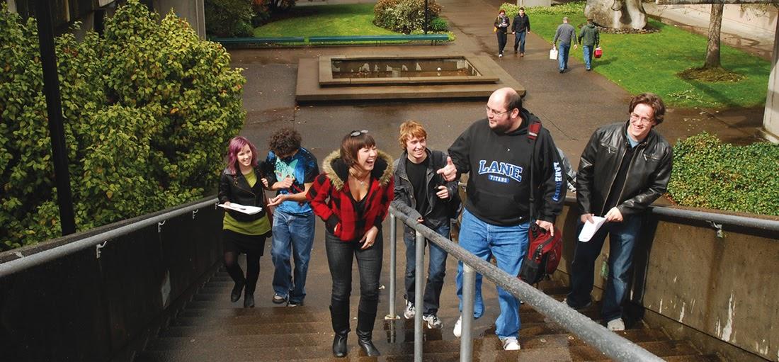 Picture of students walking up a stairway on LCC campus.