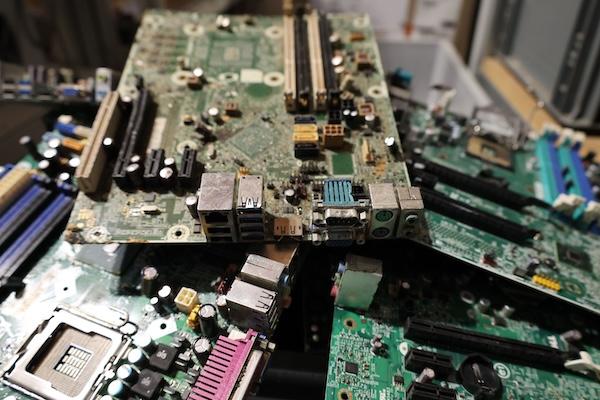 a collection of old computer hard drives ready to be recycled 